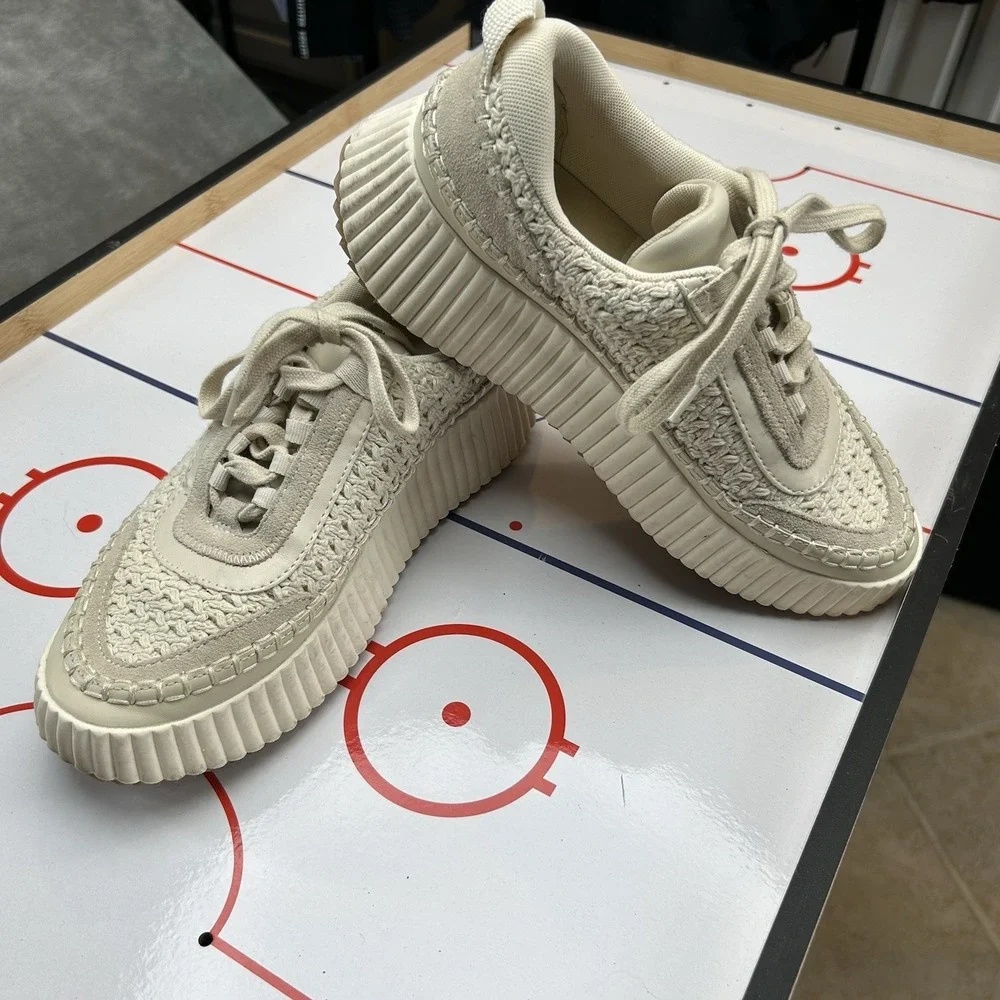 Dolce Vita Dolen Womens Shoes Beige Knit Sneakers‎ Chunky Low Top Fashion US 9
